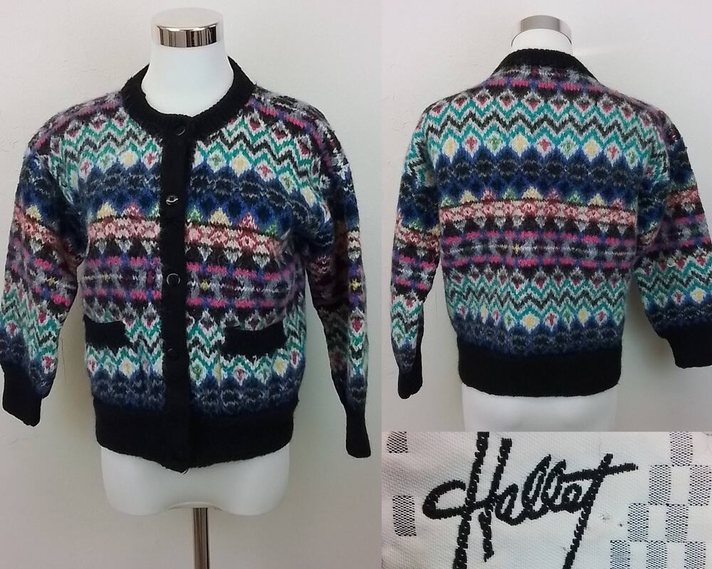 Hallet Alpaca Cardigan Sweater Women's S Multicolor Buttons #J3532